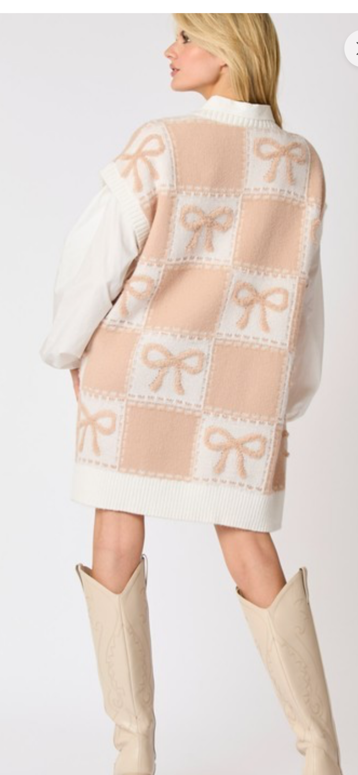 Peach love Bow check sweater dress