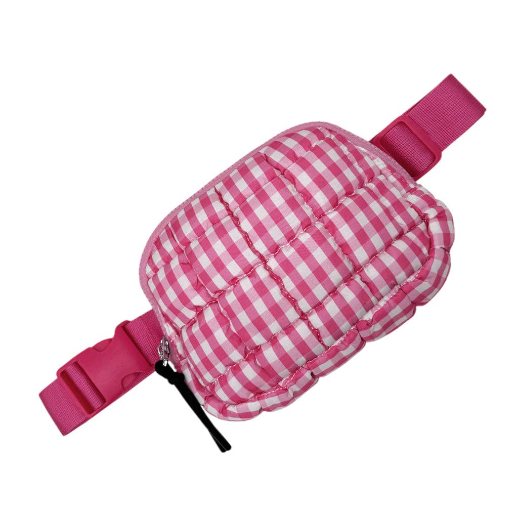 Gingham Puffer Quilted Belt Bag Pink/White