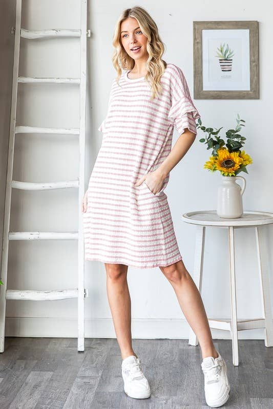 SHORT SLEEVE JACQUARD STRIPE DRESS