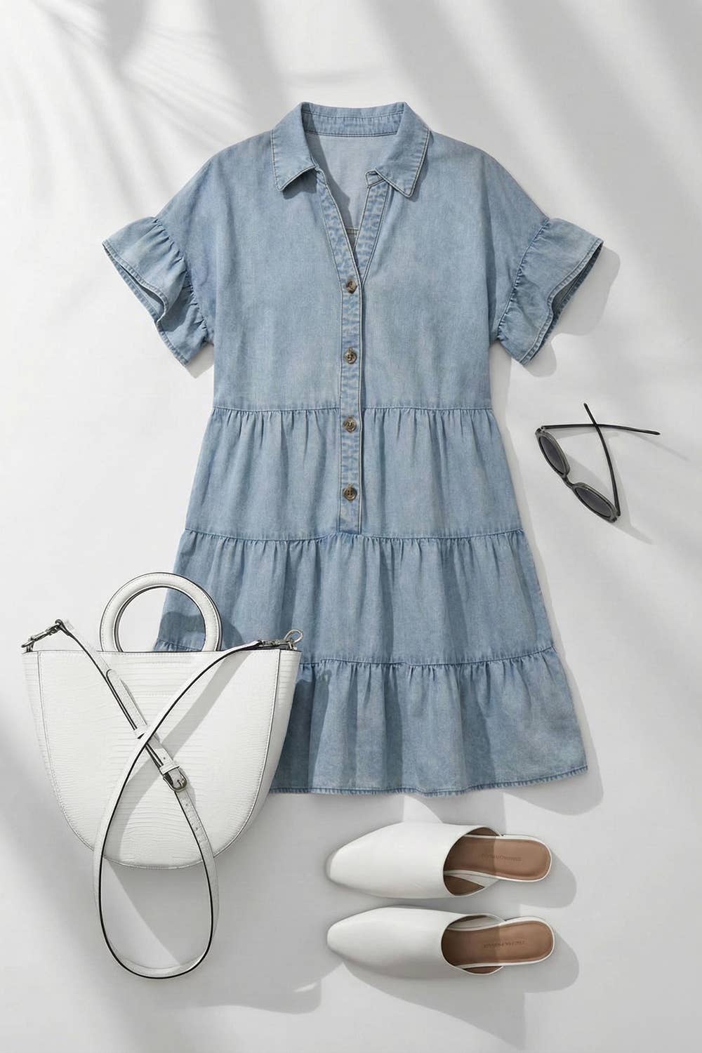 Mineral Washed Chambray Shirt Mini Dress
