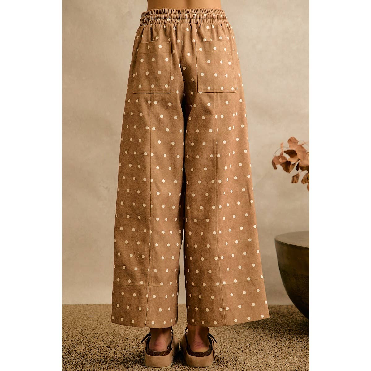 POLKA DOT ELASTICIZED WAIST WIDE PANTS