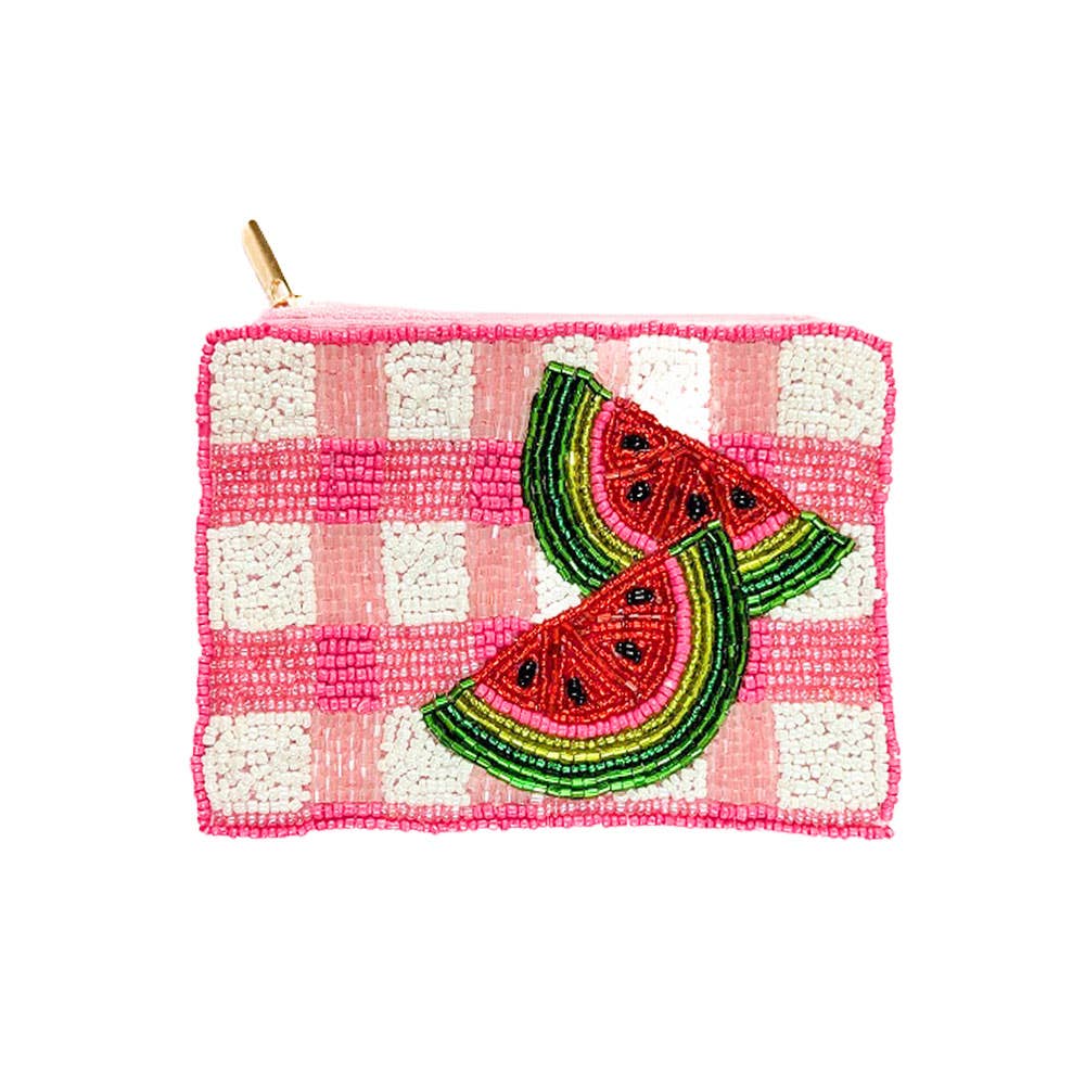 Watermelon Checkered Seed Beaded Mini Pouch Bag