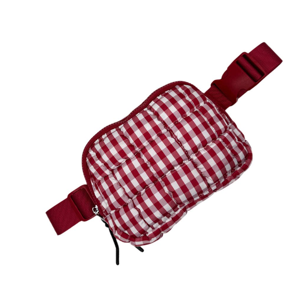Gingham Puffer Quilted Belt Bag Red/White