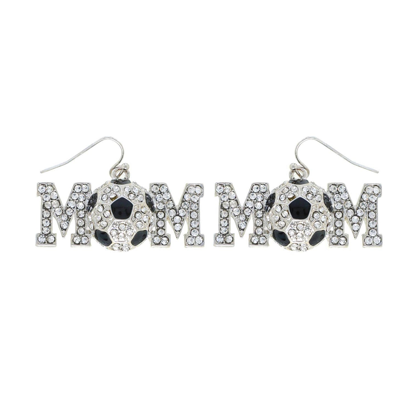 SP Sophia Collection - Rhinestone Pave "Mom" Soccer Dangle Hook Earrings