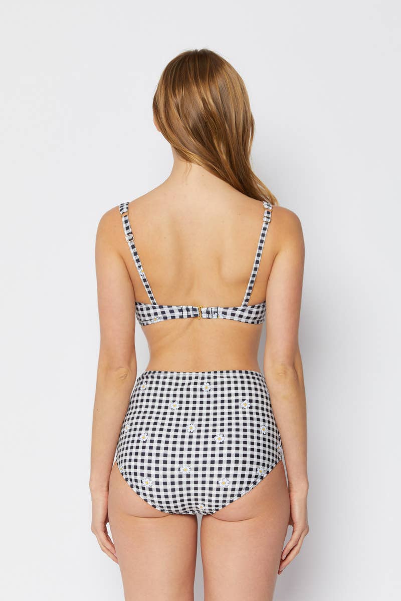 Vintage style high waisted 2 piece swim -GinghamDaisy Blk
