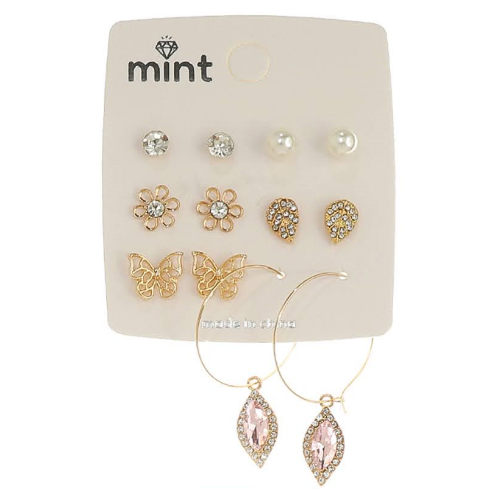 6 Pair Crystal Earring Set