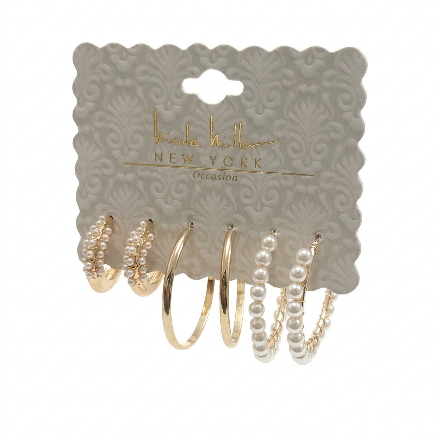Set of 3 Hoops with High Polish and Pearl