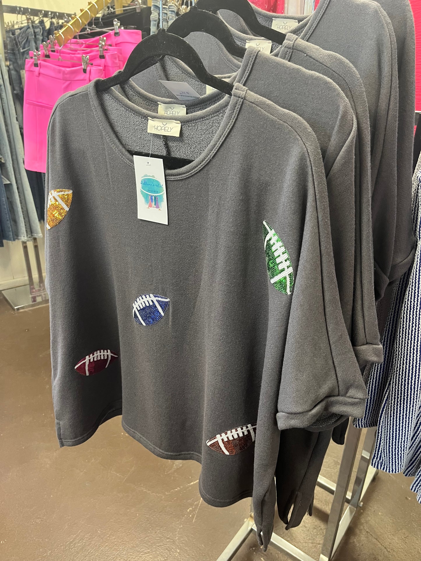 Sequin multi footballs top