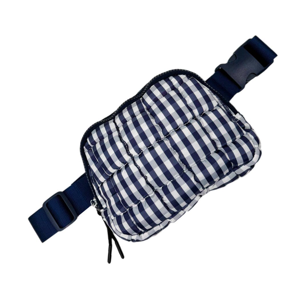 Gingham Puffer Quilted Belt Bag Navy/White