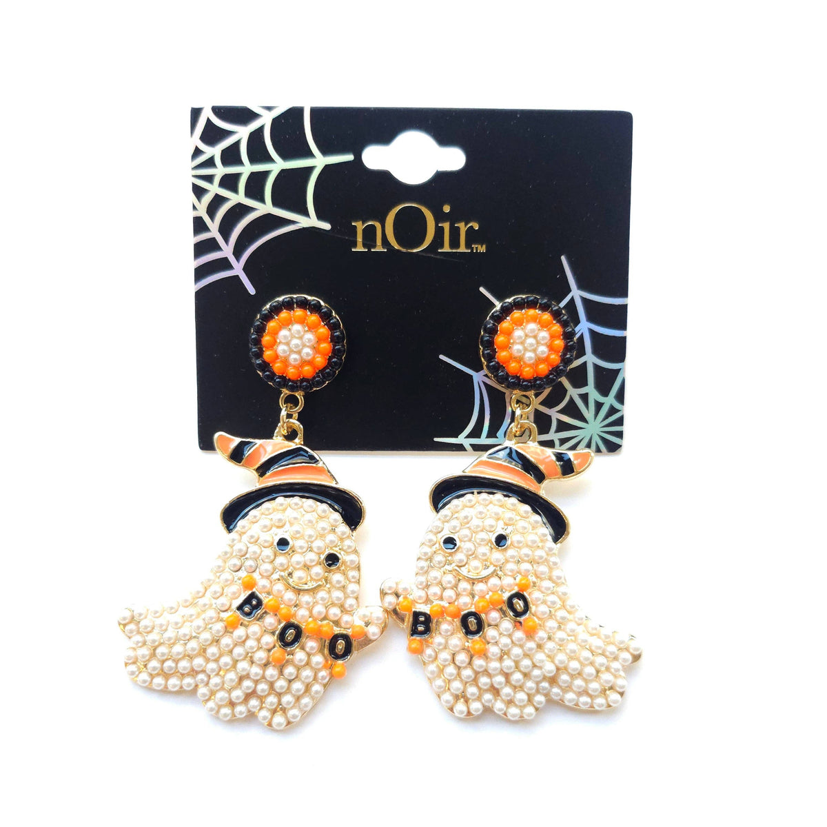 Ghost Wearing Witch Hat Halloween Stone Drop Earring