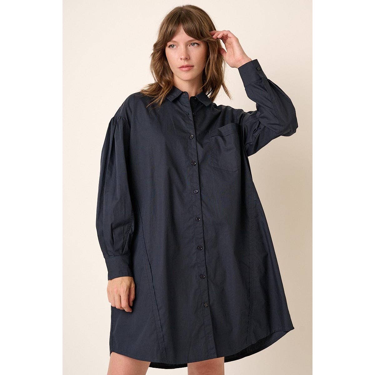 POPLIN COLLARED SHIRT MINI DRESS