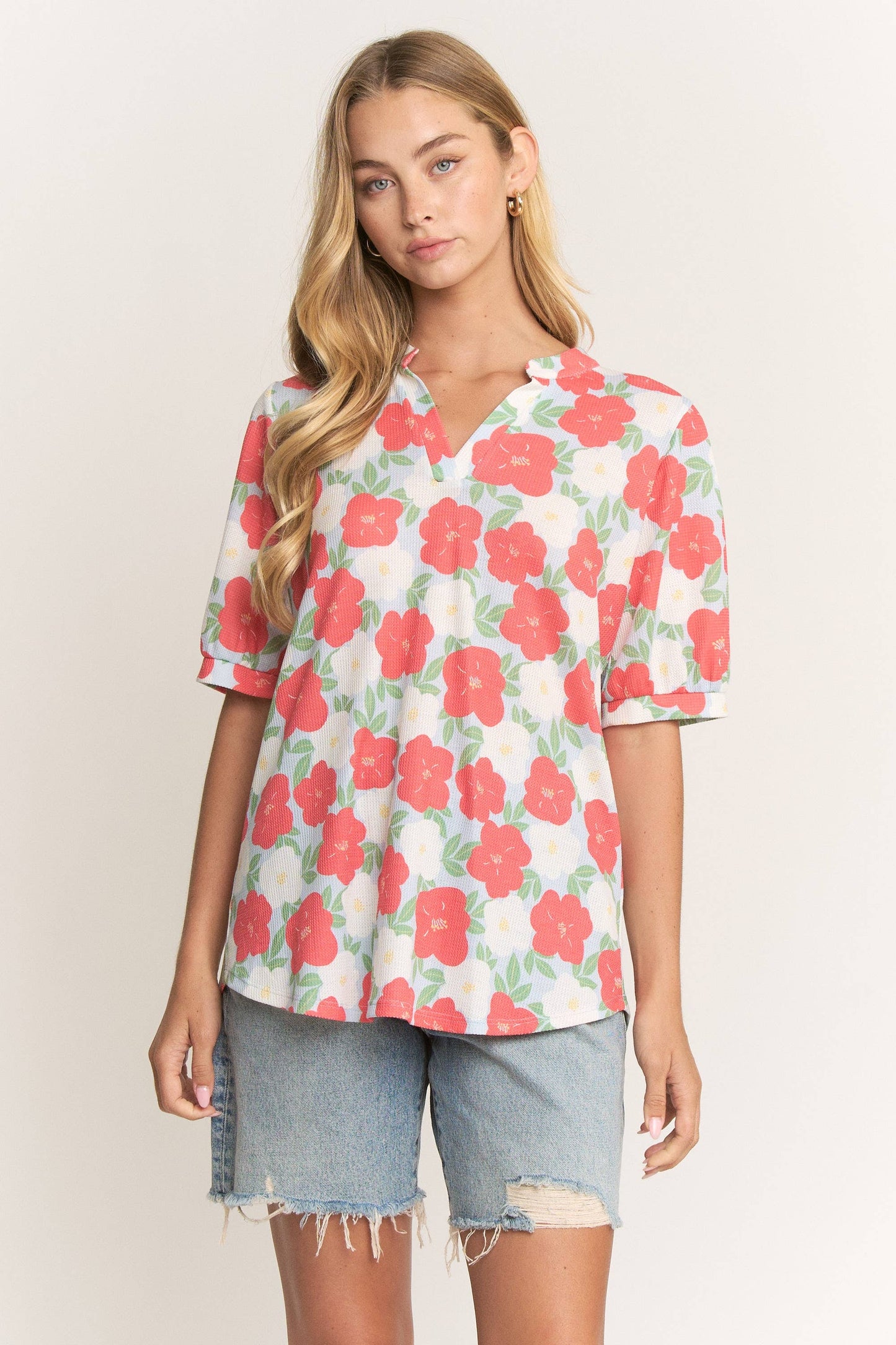 SPLIT NECK FLORAL PRINT TOP
