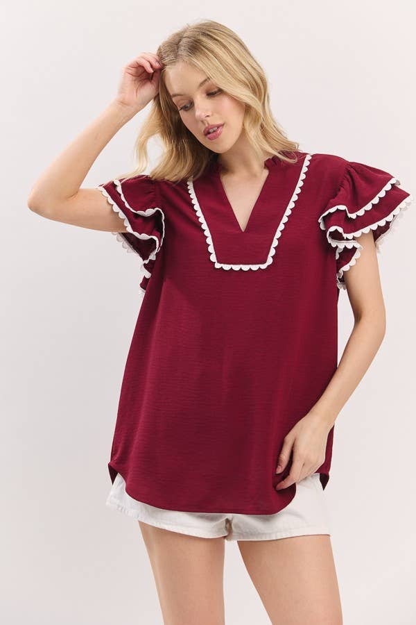 Game day scallop trim top