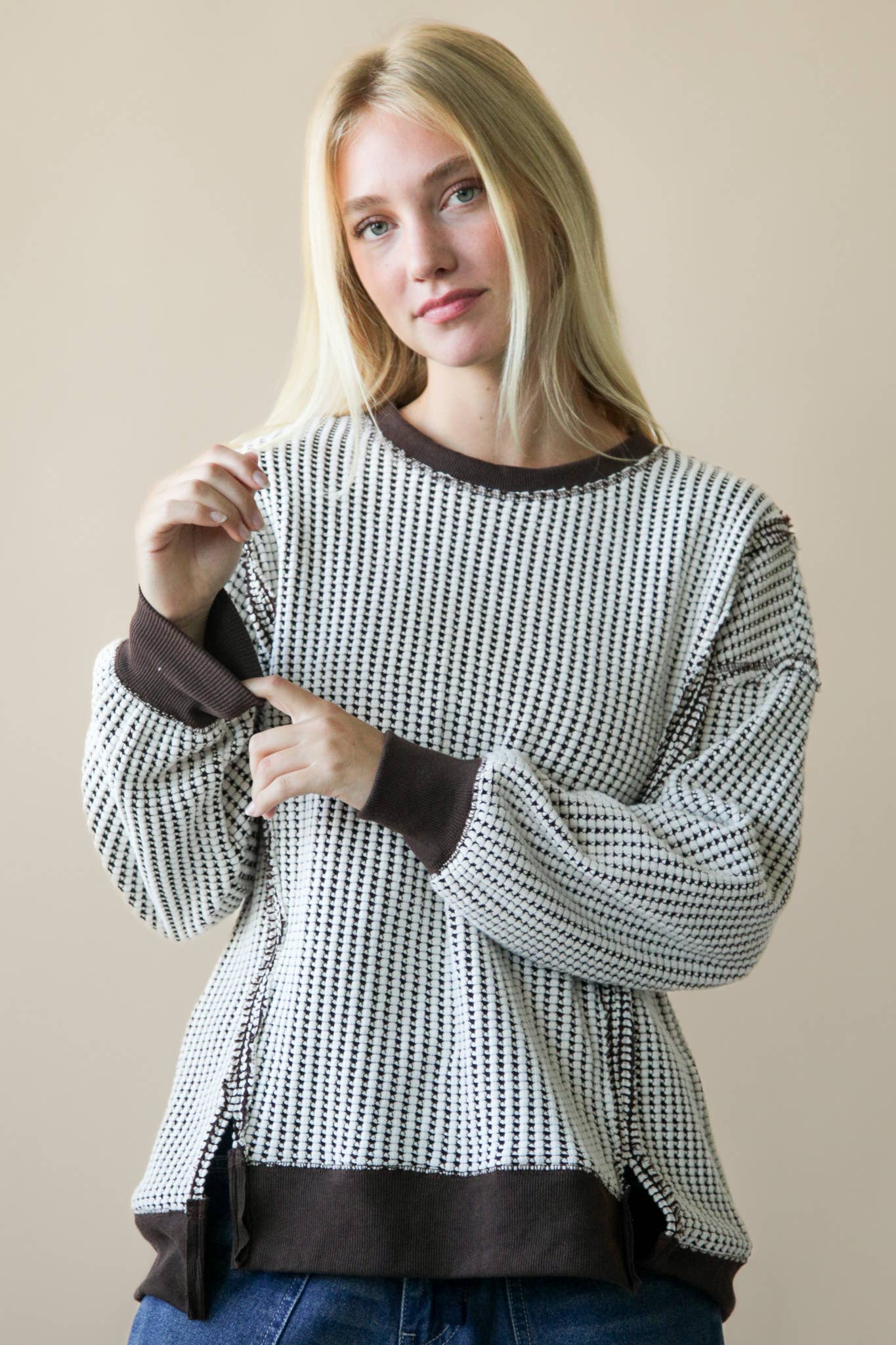 Oversized Waffle Knit Casual Top