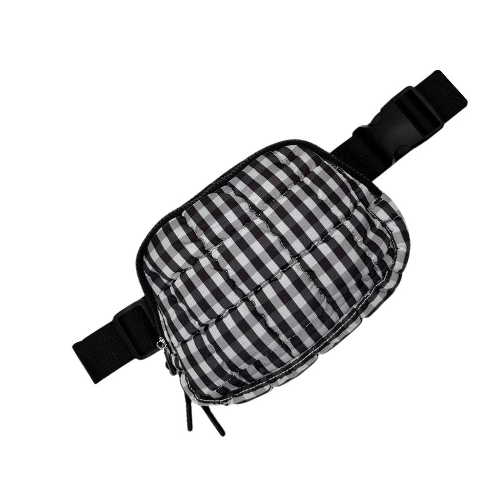 Gingham Puffer Quilted Belt Bag Black/White