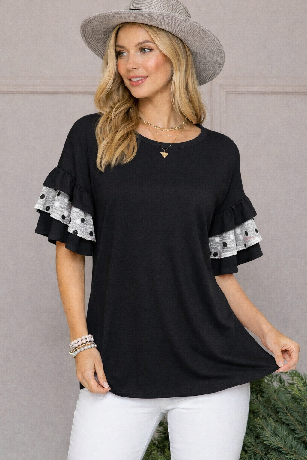 Polka dot flutter sleeve