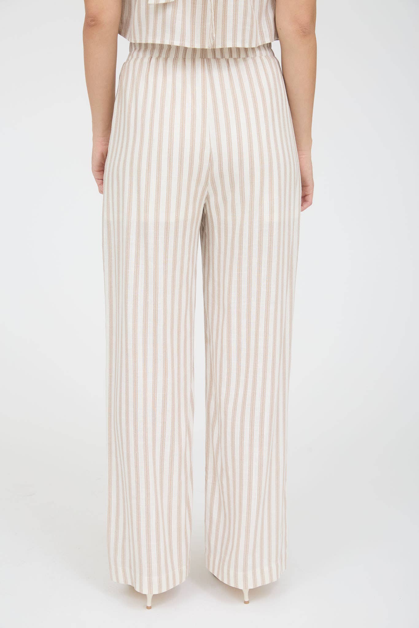 STRIPE LINEN WIDE LEG PANTS: KHAKI