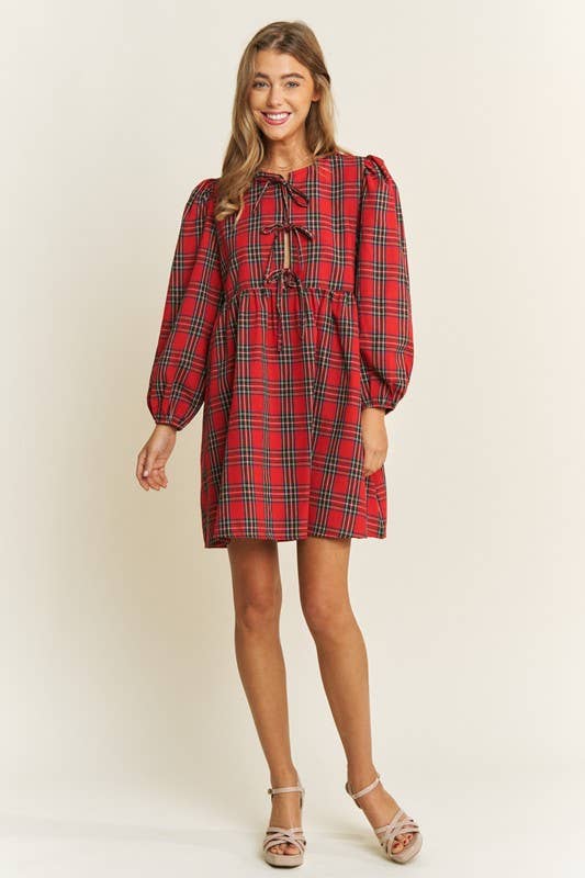 Plaid bow holiday dress