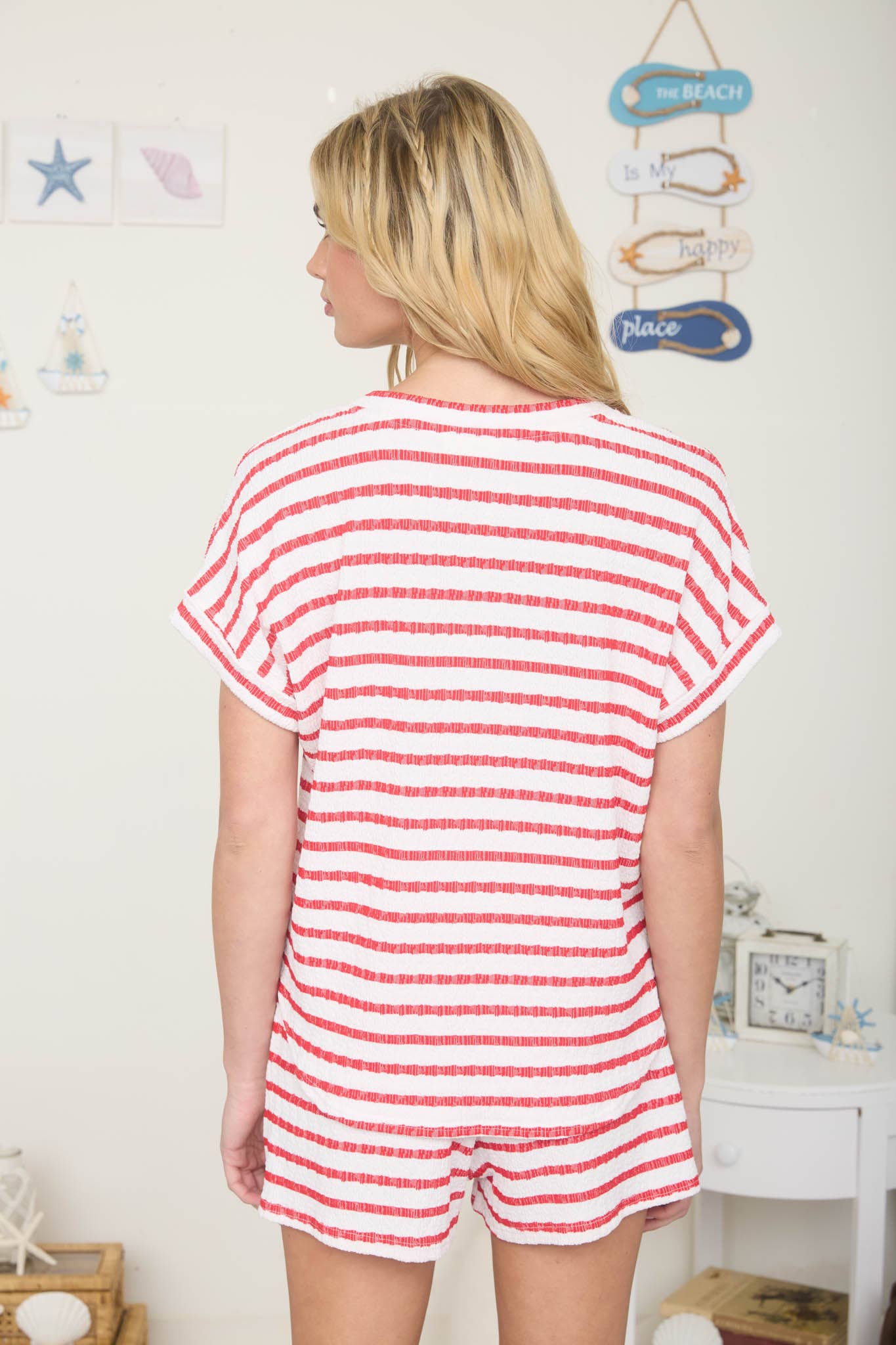 TEXTURED STRIPE SHORT SLEEVE KNIT T-SHIRT