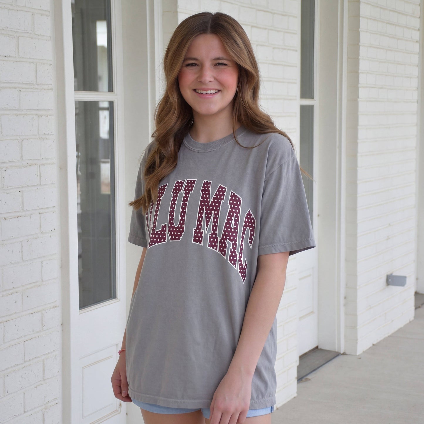 Lulu Mac Team Maroon/White Polka Dot Adult Granite Comfort Colors Tee