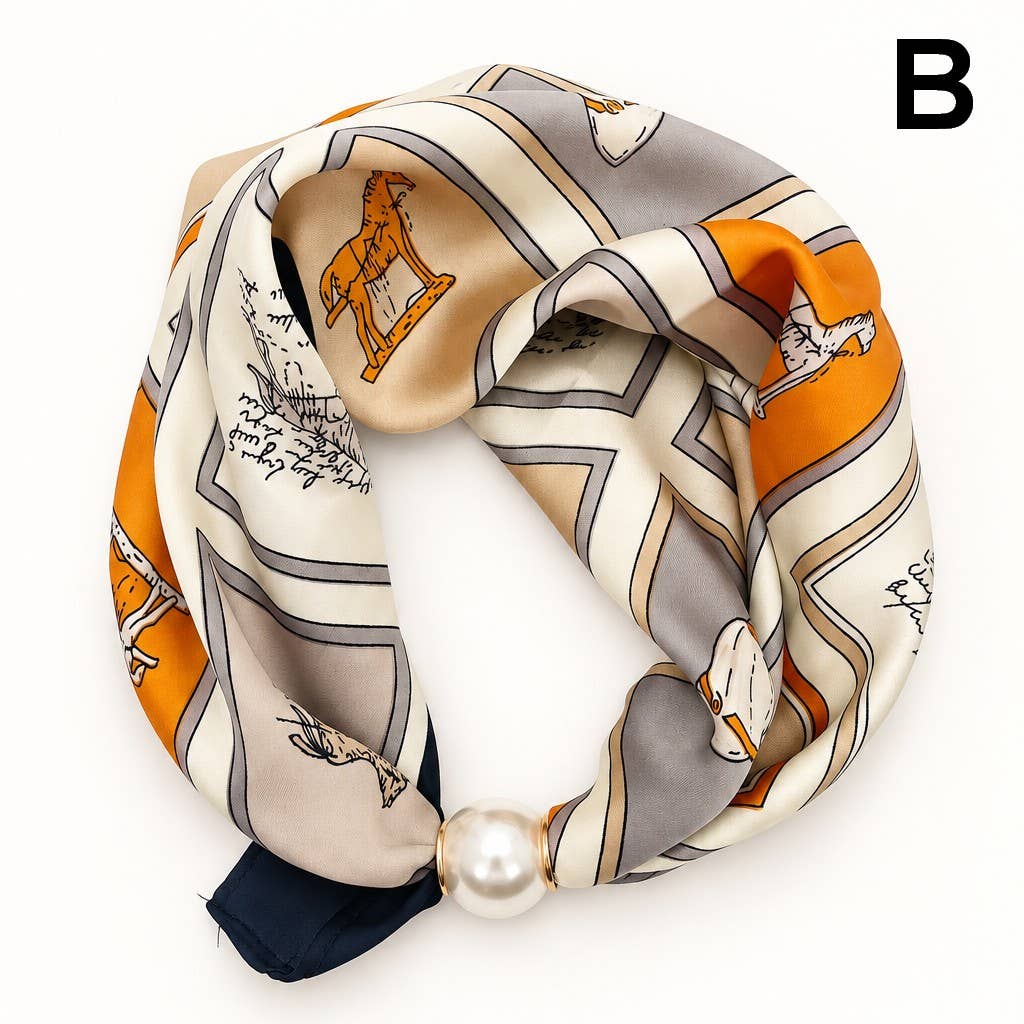 - Silk Feel Pearl Magnetic Clasp Scarf Necklace