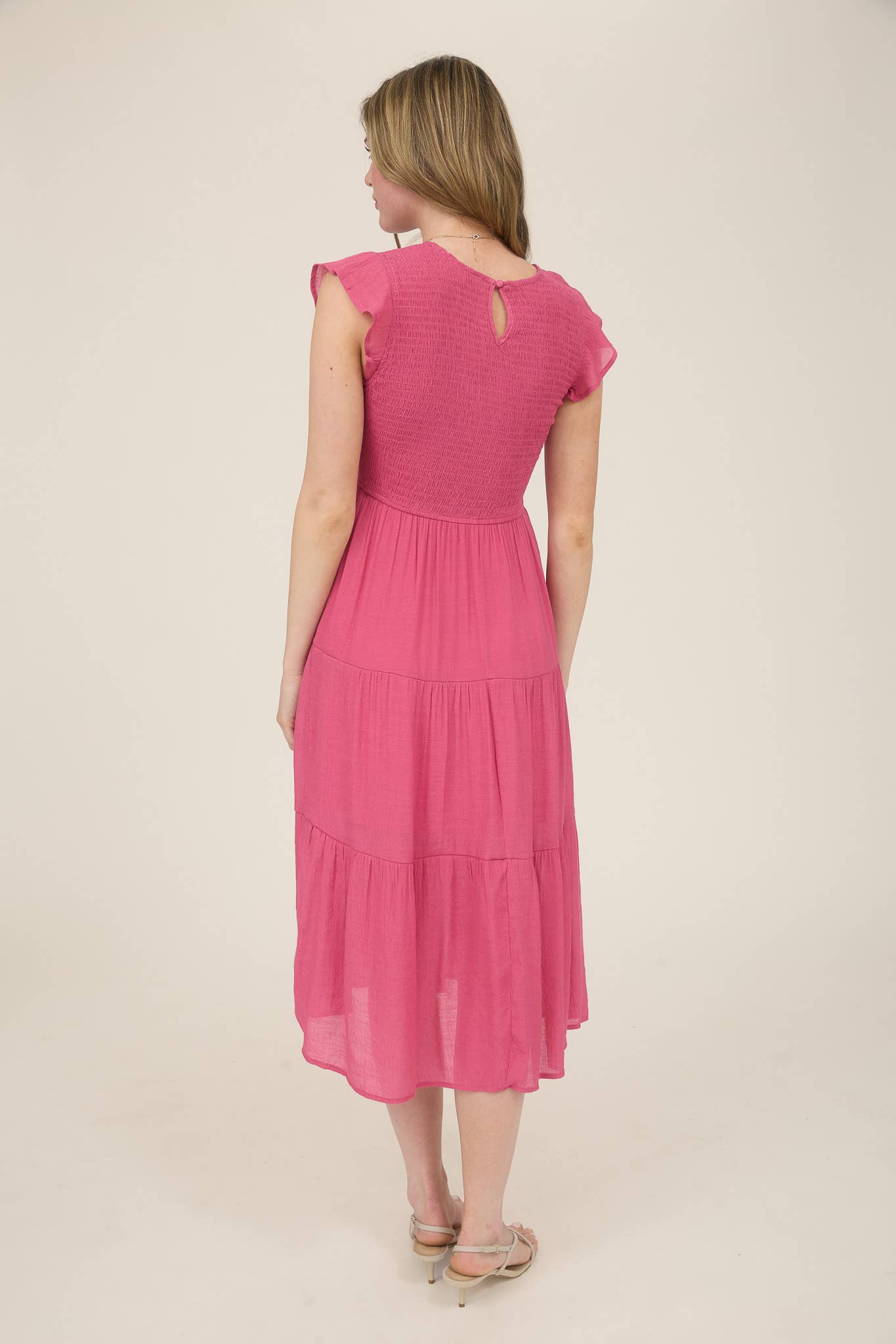 Crinkle cap sleeve tiered dress