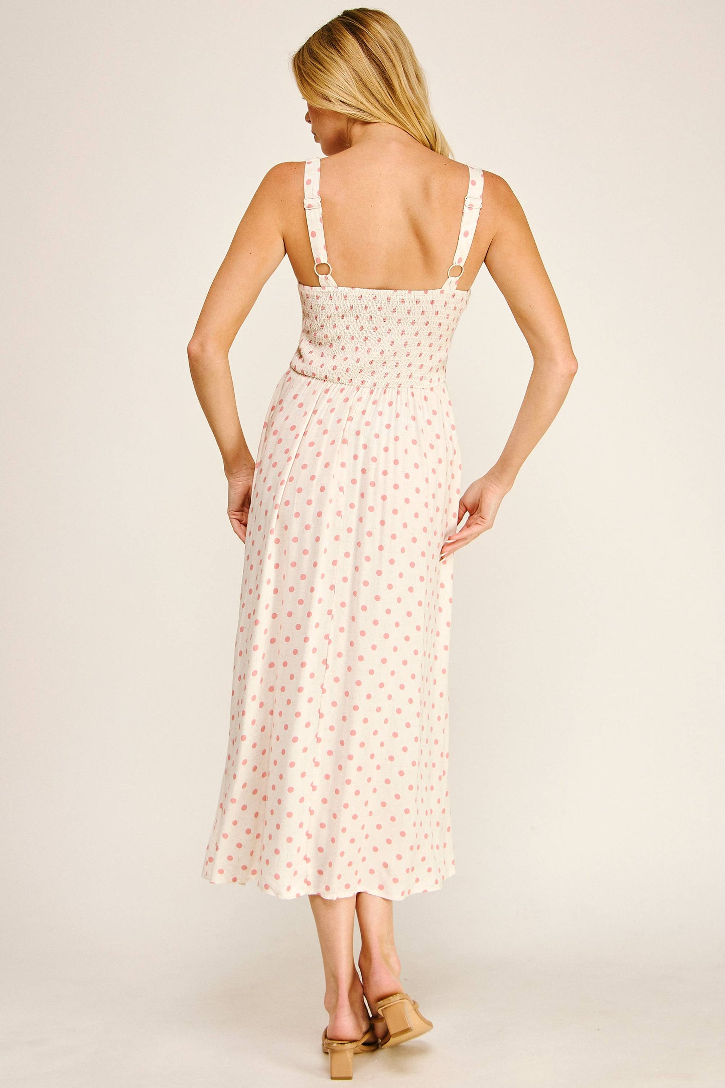 POLKA DOT LINEN CHALLIS MIDI DRESS