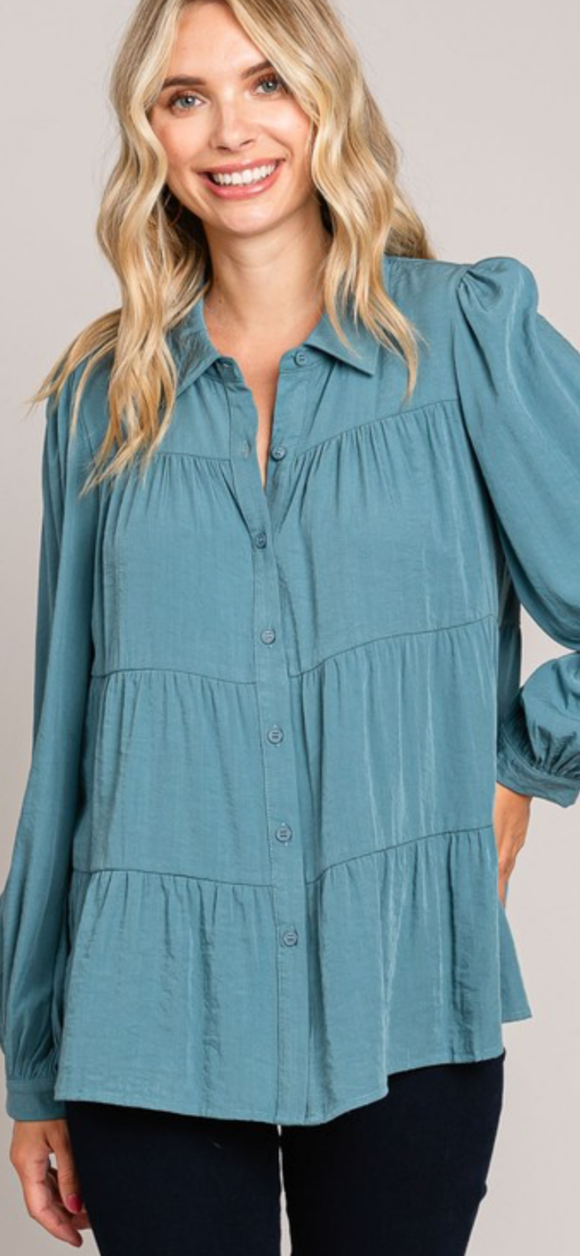 Teal button down