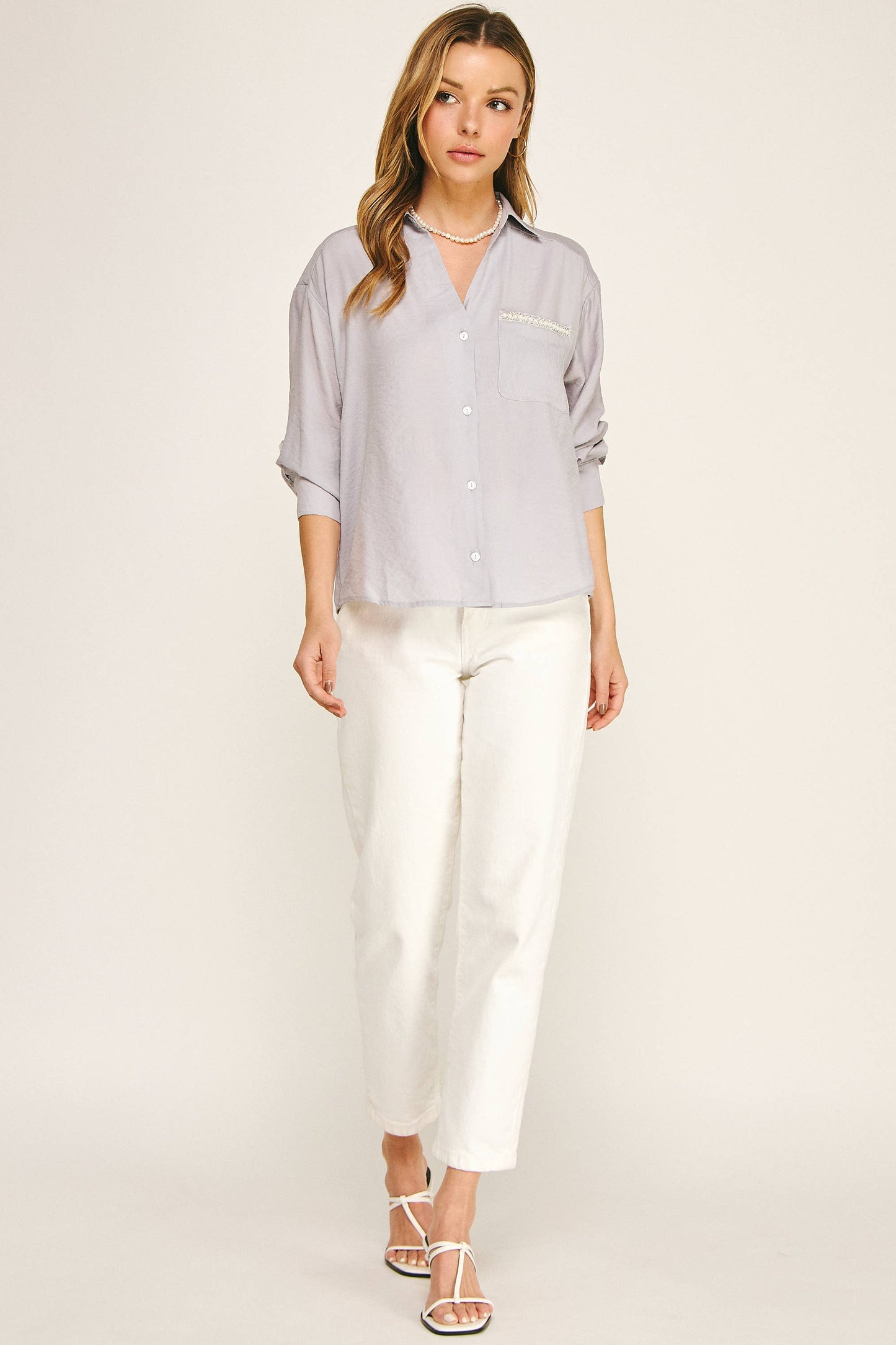 PEARL POCKET RELAXED BUTTON DOWN BLOUSE