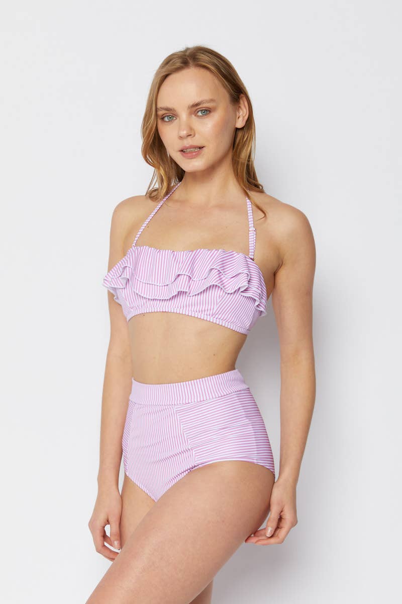 Ruffled bandeau style 2 pcs setStripe Pink