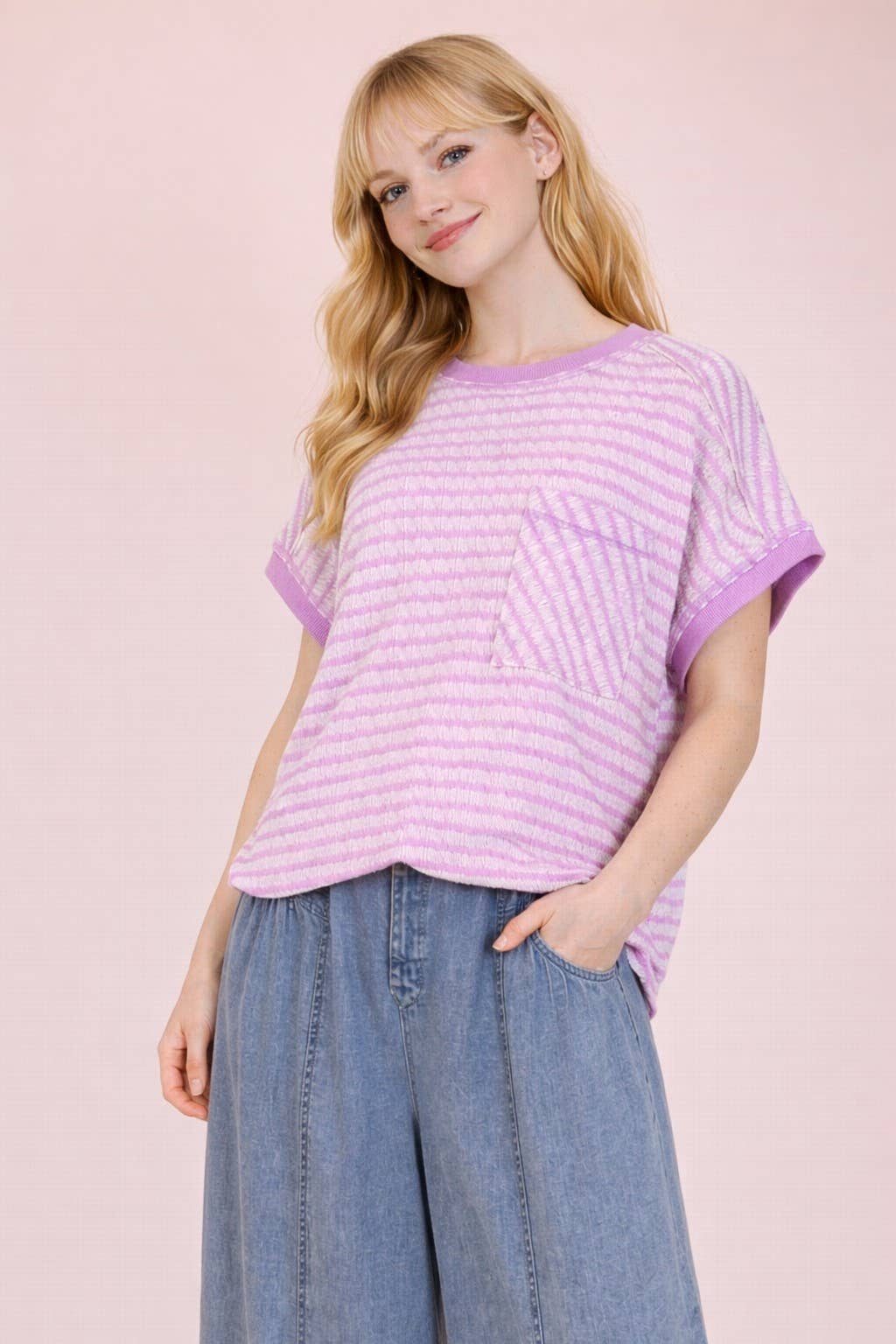 Open Back Striped Textured Knit Top