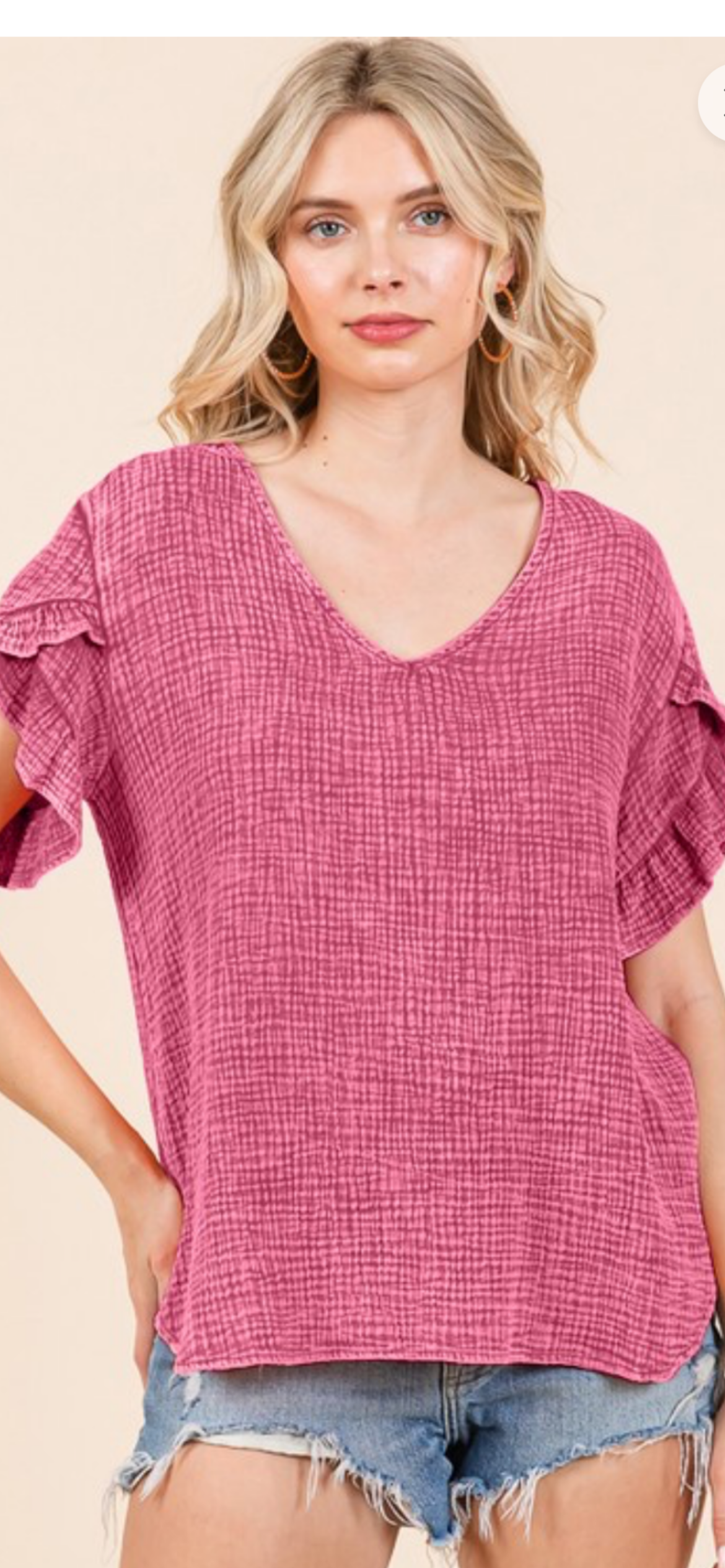Raspberry pink ruffle sleeve top