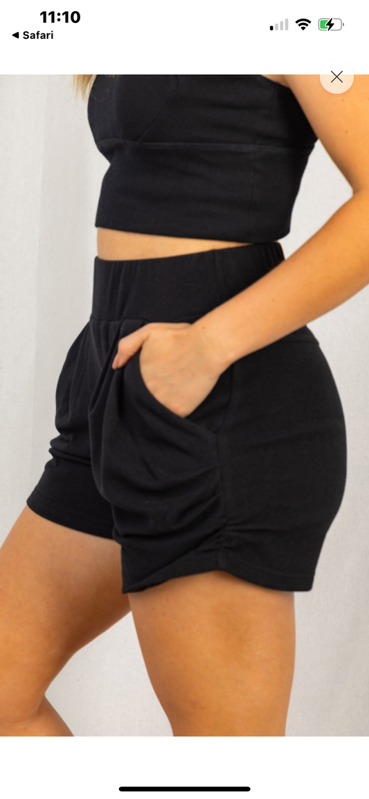 Soft ruched black shorts