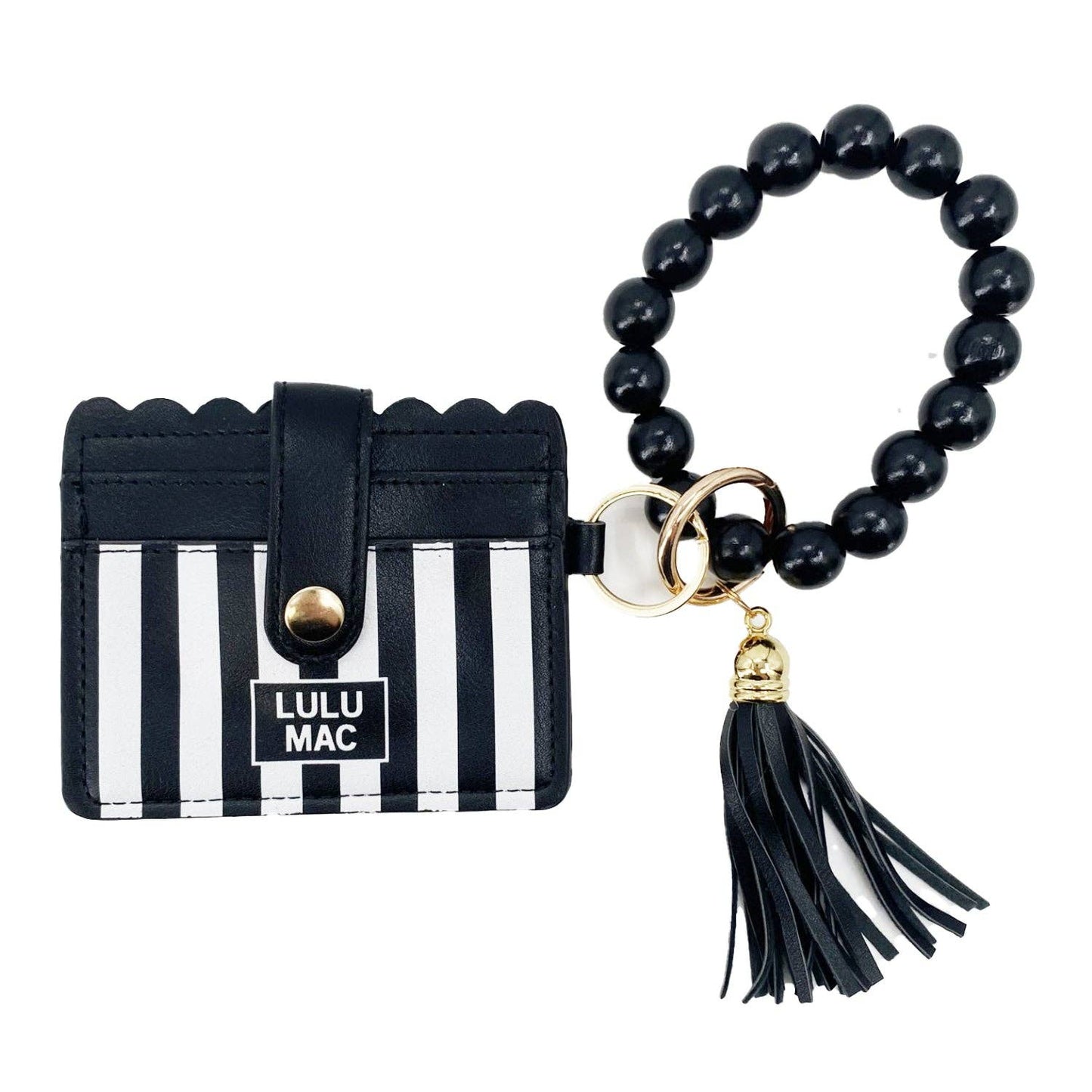 Beaded Wristlet ID Wallet Black Stripe Darby