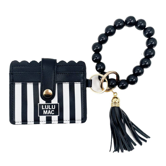 Beaded Wristlet ID Wallet Black Stripe Darby