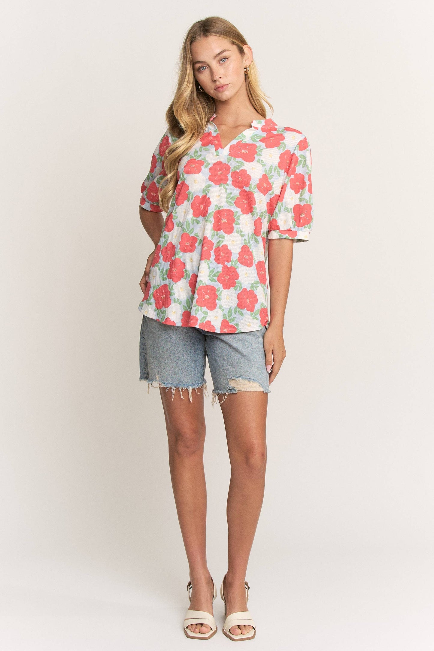 SPLIT NECK FLORAL PRINT TOP