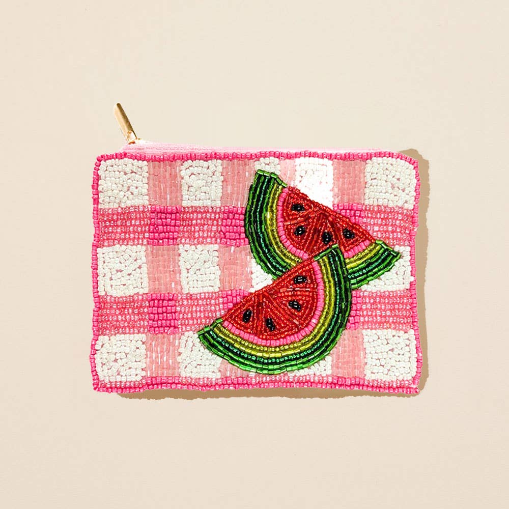 Watermelon Checkered Seed Beaded Mini Pouch Bag