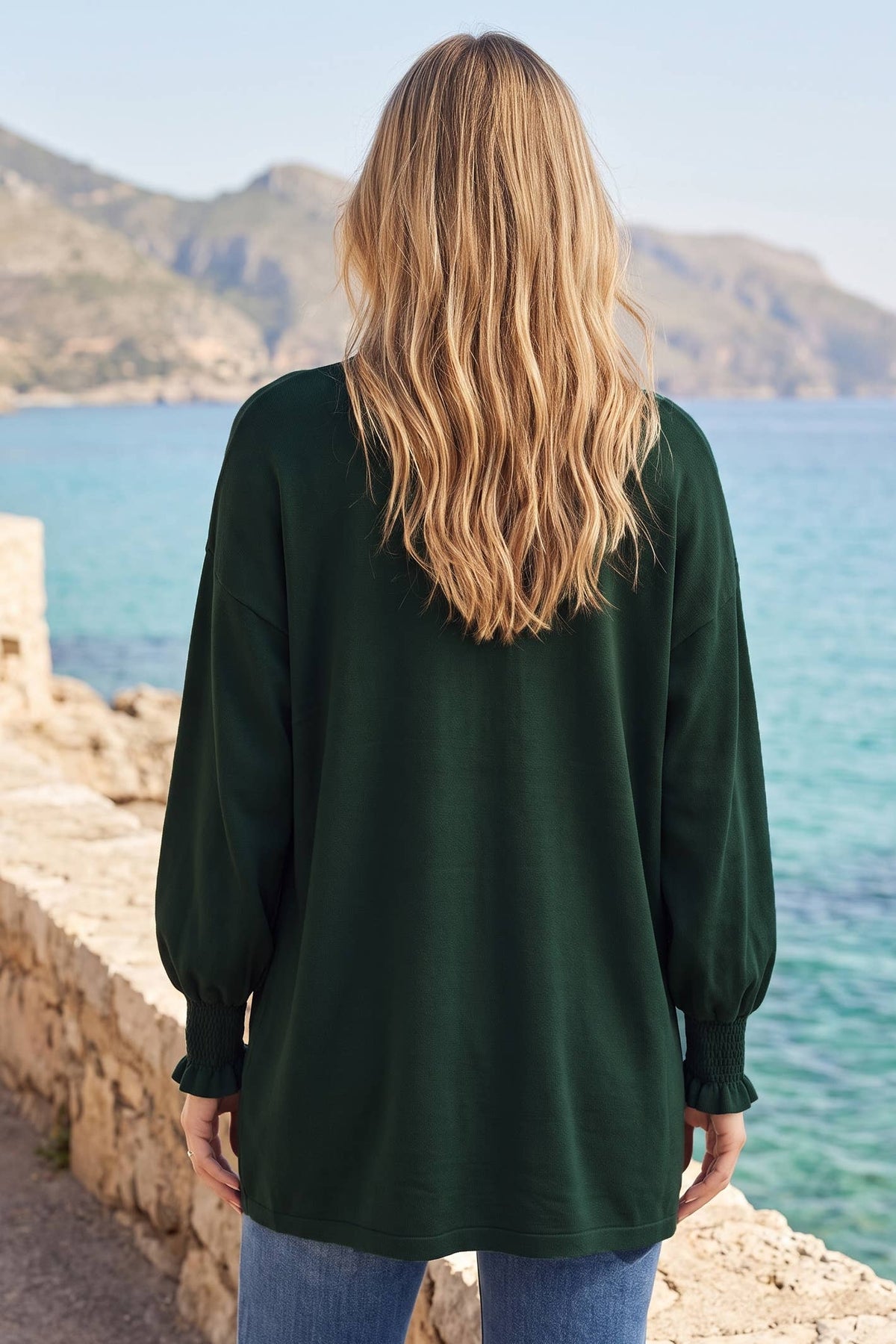 Open Front Smocked Sleeve Cardigan