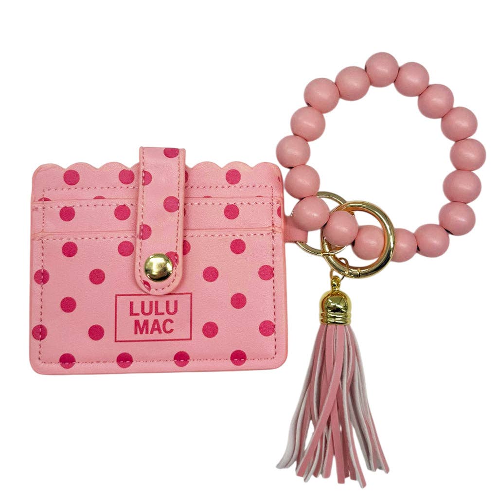 Girlie Girl Originals -Beaded Wristlet ID Wallet Pink/Hot Pink Dot