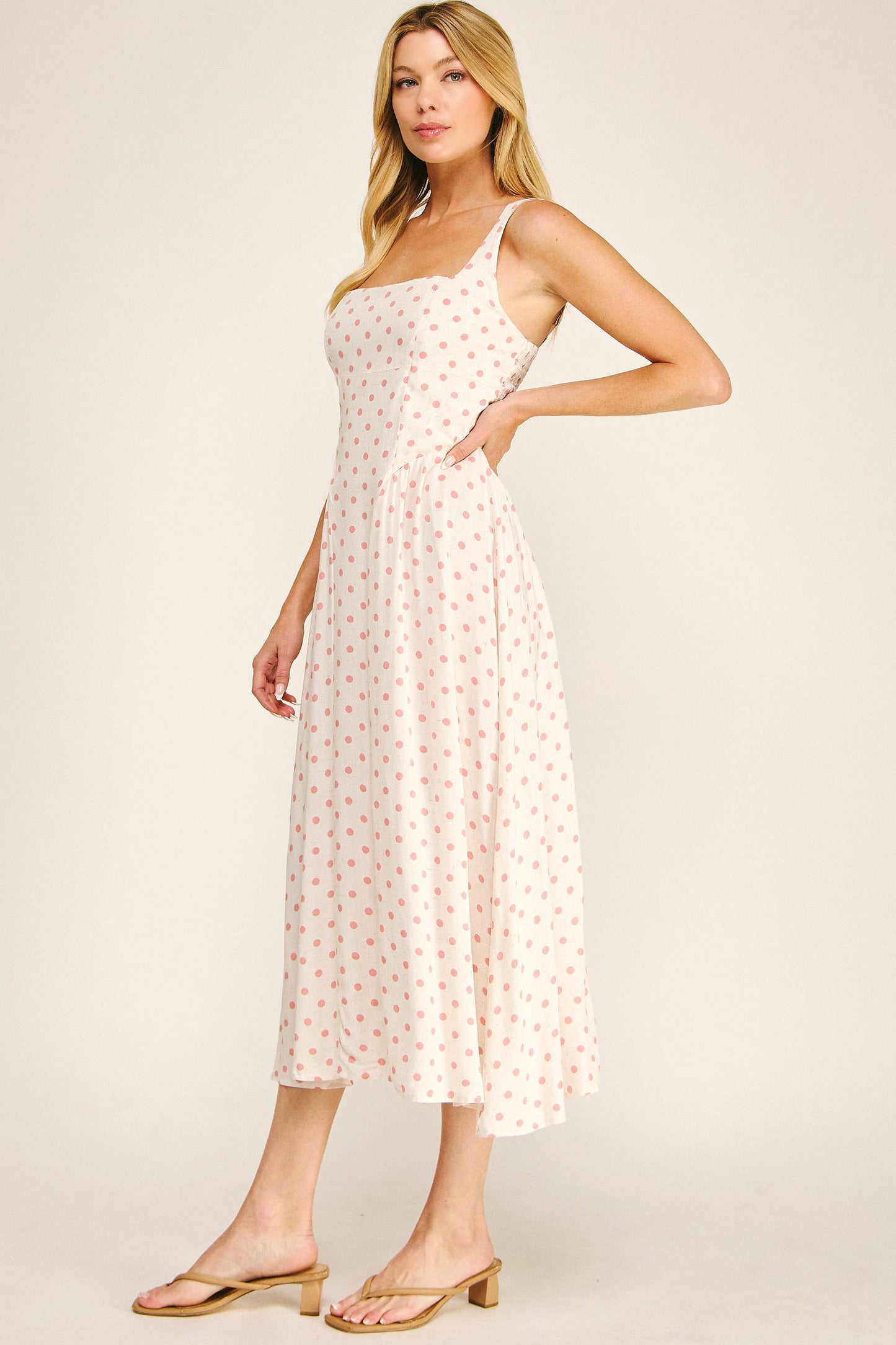 POLKA DOT LINEN CHALLIS MIDI DRESS