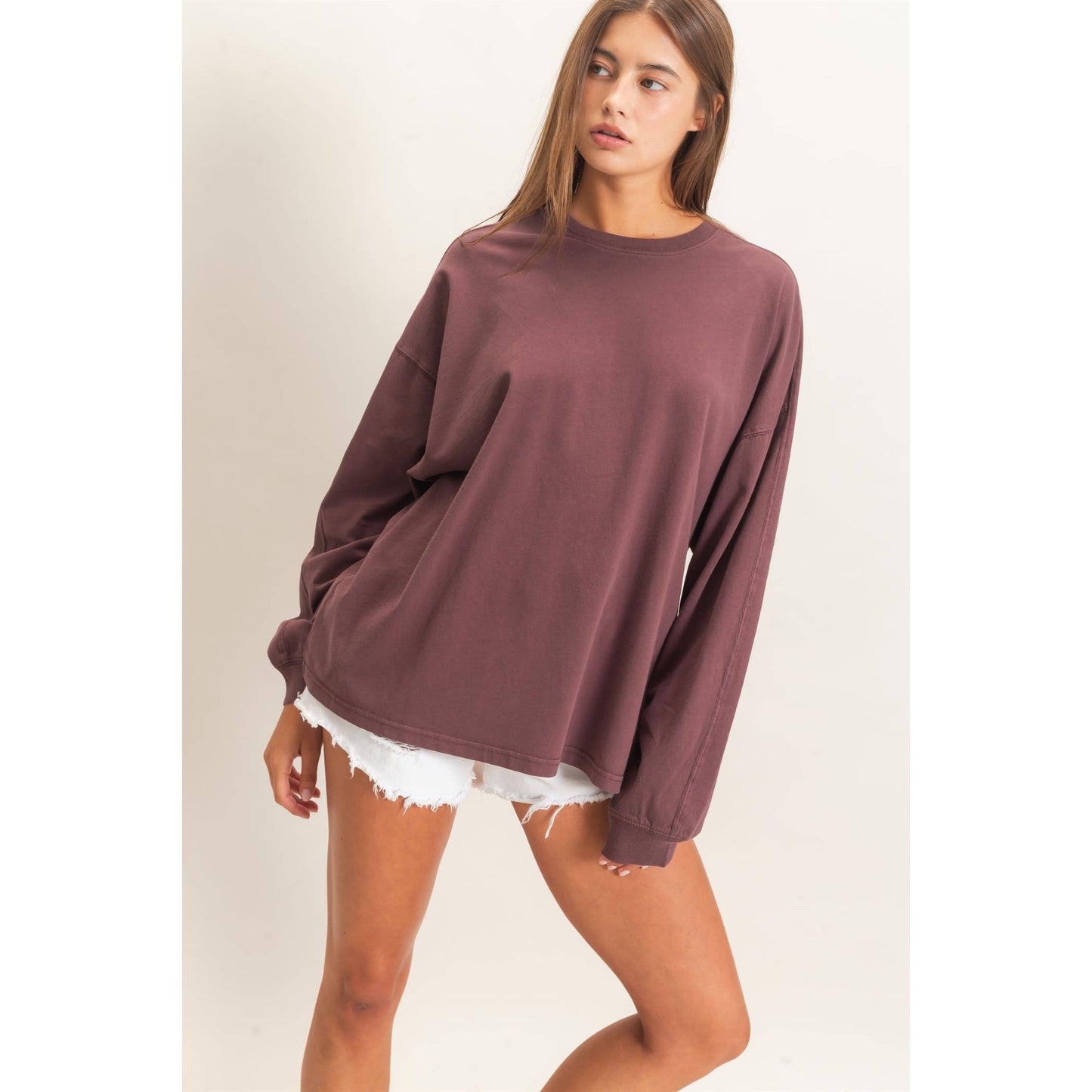 Pigment Dye Oversized Long Sleeve Top