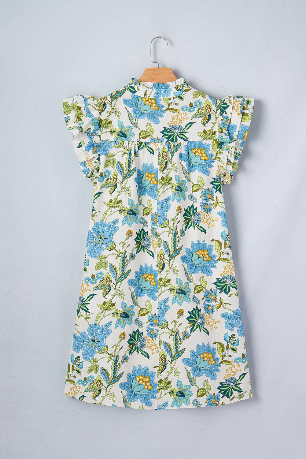 Floral V Neck Triple Ruffle Short Sleeve Shift Dress