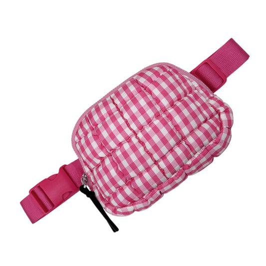 Gingham Puffer Quilted Belt Bag Pink/White