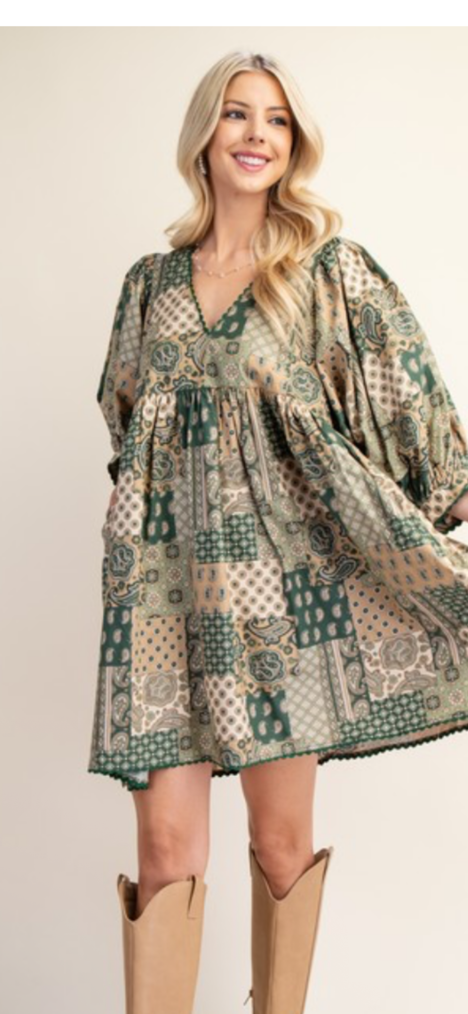 Patch paisley olive dress