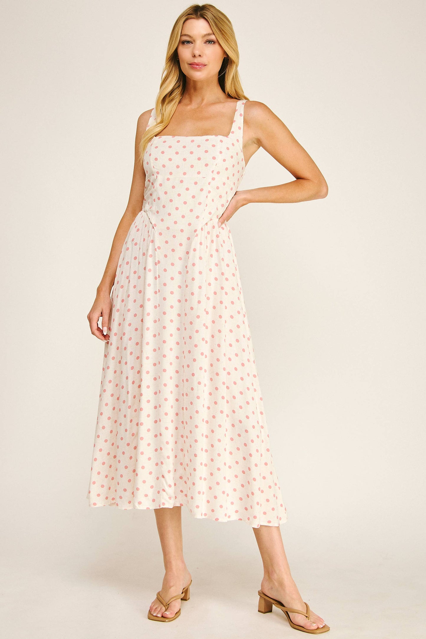 POLKA DOT LINEN CHALLIS MIDI DRESS