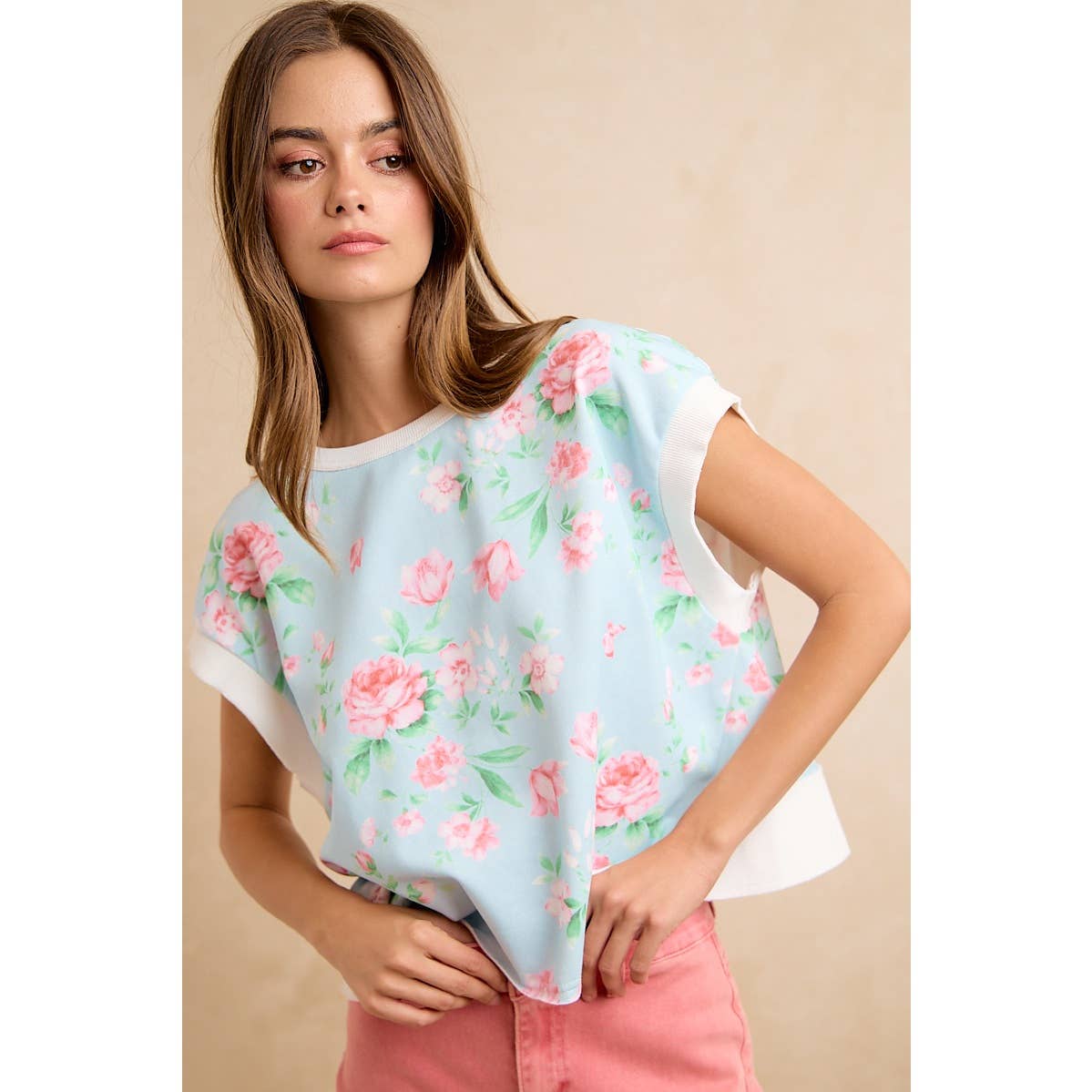 Floral PRINTED TERRY OPEN BACK SLEEVELESS TOP