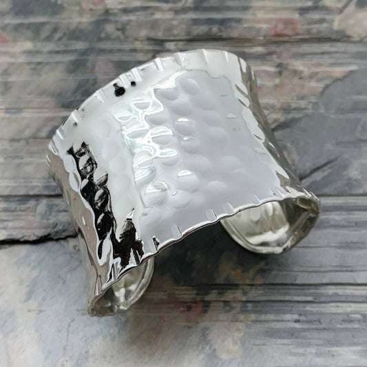 Anju Jewelry - Silver Plated Adjustable Cuff Bracelet - Hammered Wide Cuff