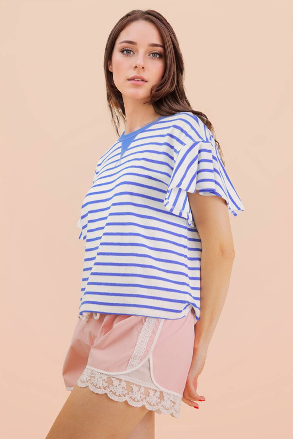 Terry knit stripes top