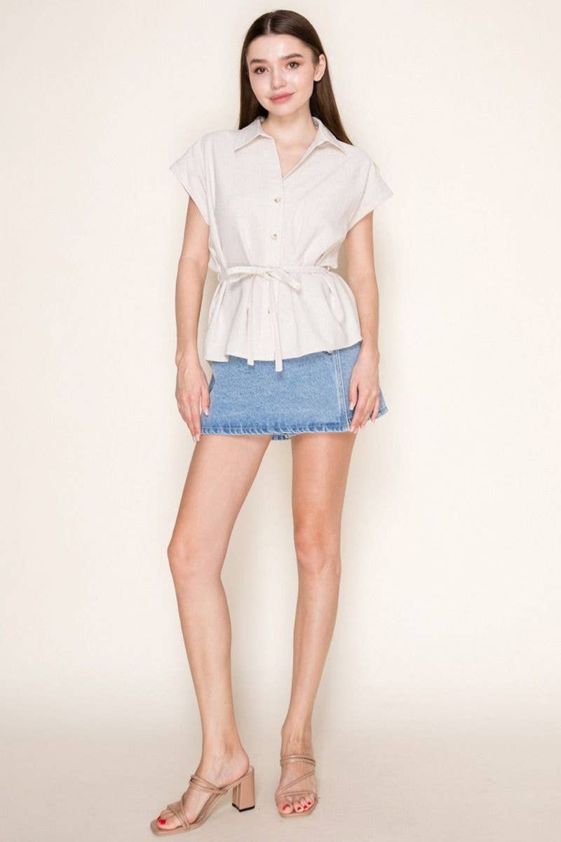 Short Sleeve Solid Knit tie waistTop