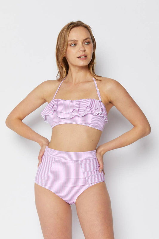 Ruffled bandeau style 2 pcs setStripe Pink
